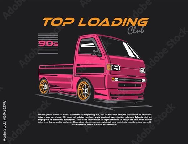 Fototapeta pick up car illustration vector with background for tees design