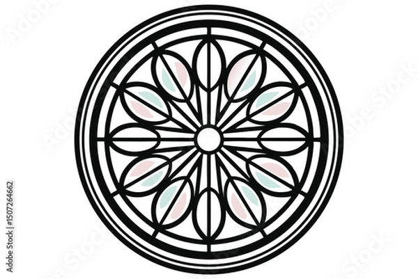 Fototapeta Elegant Rose Window Design with Pastel Accents, Geometric, Circular Ornament - Isolated Vector Illustration.                                          