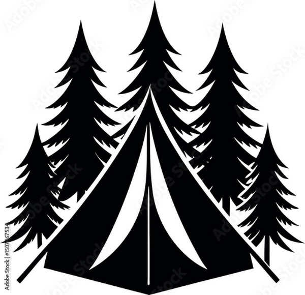 Fototapeta Camping Tent and Trees Silhouette. silhouette vector.