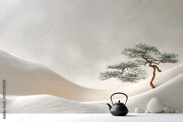 Fototapeta Tea sets in the context of mountains and rivers and the concept of traditional Chinese food culture