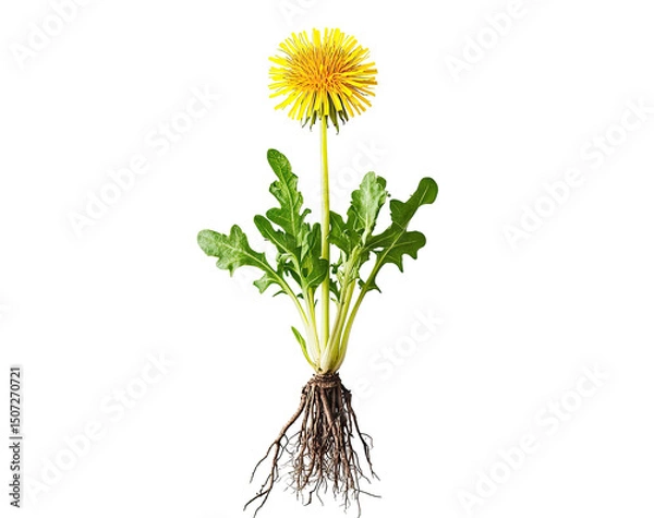 Fototapeta Vibrant dandelion with extensive root system