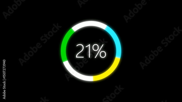 Fototapeta Colorful Circle Loading Bar Showing Twenty One Percent on a Black Background