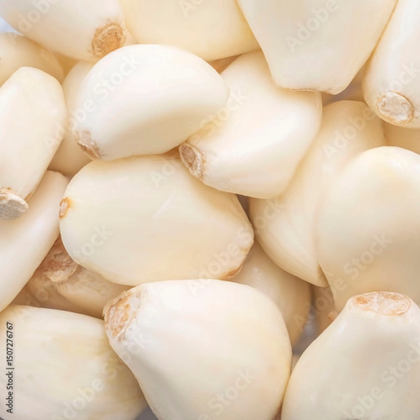 Fototapeta Close-up of stacked peeled garlic cloves. Square format. Background