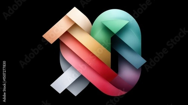 Fototapeta Anniversary logo 10th concept. Geometric abstract 3D shapes in dynamic composition