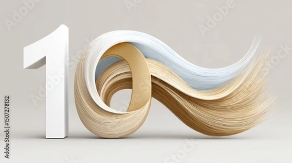 Fototapeta Anniversary logo 10th concept. Fluid Typographic Number 1 in a Minimalist Design