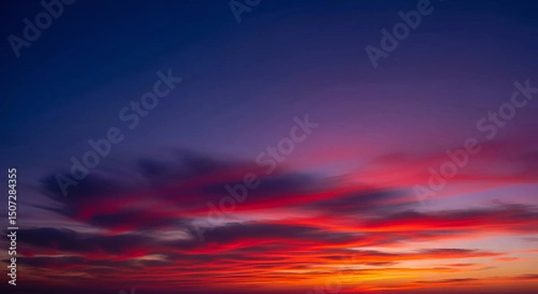 Fototapeta Abstract sunset with a gradient of red and blue, showcasing clouds against a colorful sky, ideal for web design, Generative AI.