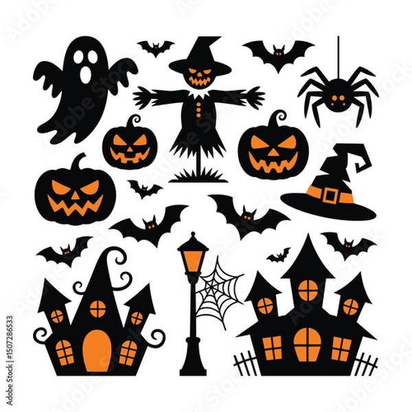 Fototapeta Halloween witch silhouette set ,vector element bundle
