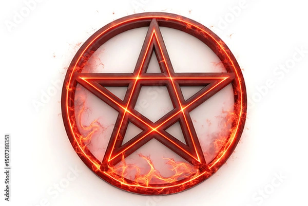 Fototapeta Burning Pentacle symbol in a circle. Fire animation pentagram symbol talisman pentacle esoteric pentagram. Pentacle red neon star amulet satanic pentagram amulet talisman. Esoteric white Background