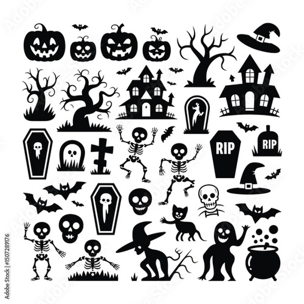 Fototapeta Halloween witch silhouette set ,vector element bundle