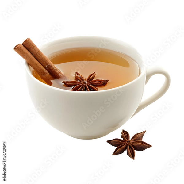 Obraz Spiced tea in white mug isolated on transparent background