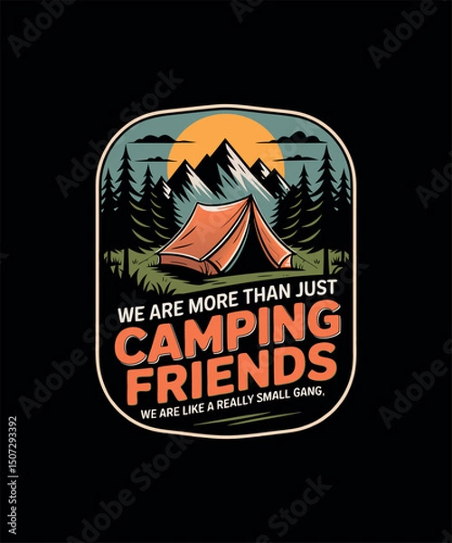 Obraz Camping Friends Retro Badge Design with Mountains and Tent