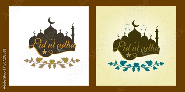 Obraz Eid Mubarak background for Idul Adha captures Adha Mubarak essence. Eid Al Adha greetings and festive messages on your favorite social media platform. Eid Mubarak vector post design.