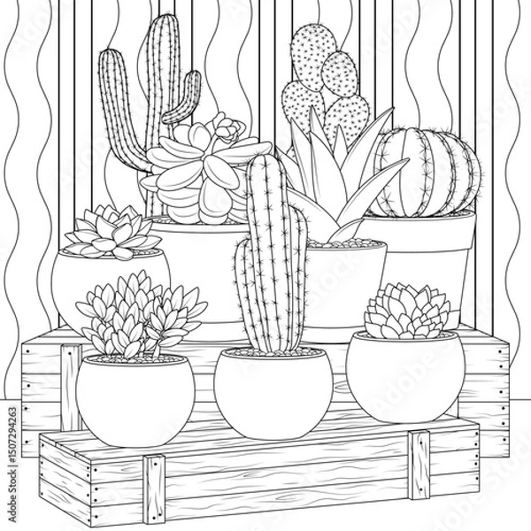 Fototapeta Vector illustration, set of cacti