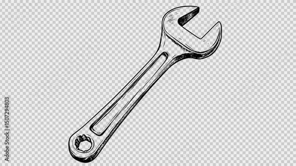 Fototapeta Minimalist Line Drawing of an Open Wrench, Black Outline on White Background with Clean Contours, Ideal for Coloring Pages, Digital Art Techniques, or Cutout Design Projects