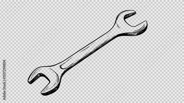 Fototapeta Minimalist Line Drawing of an Open Wrench, Black Outline on White Background with Clean Contours, Ideal for Coloring Pages, Digital Art Techniques, or Cutout Design Projects