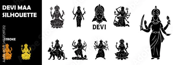 Obraz Devi Maa Silhouette – Hindu Goddess Vector Art