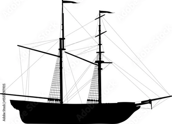 Obraz Sailing ship highly detailed vector silhouette