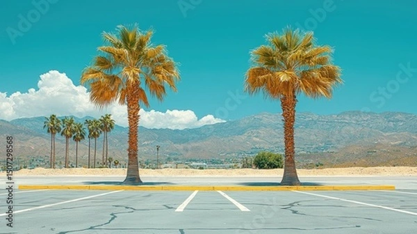 Fototapeta Two towering palm trees stand against a stunning clear blue sky