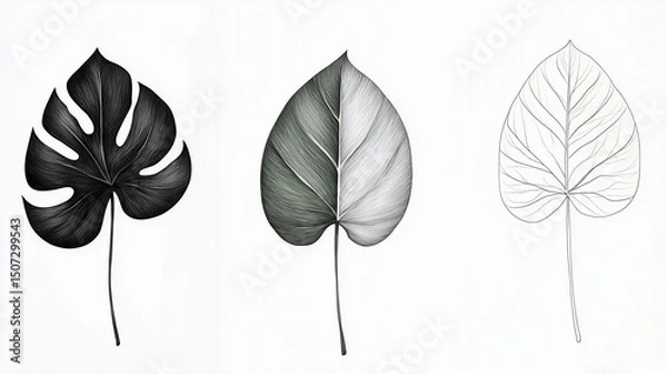 Fototapeta A beautiful drawing of different monstera leaves