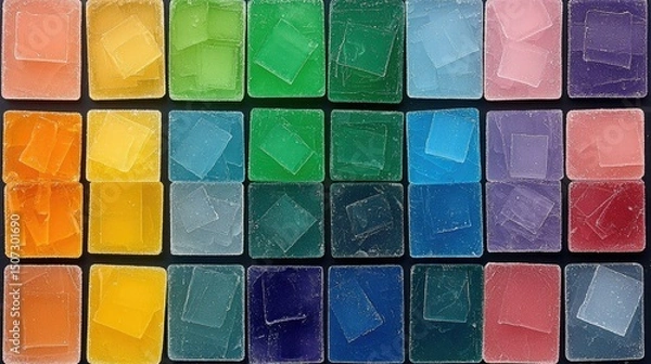 Fototapeta Colorful squares composed of various colored translucent and opaque forms