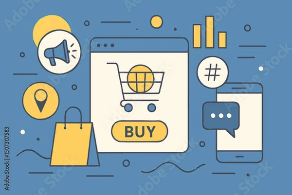 Fototapeta Vector shopping cart icon set for e-commerce and online store design