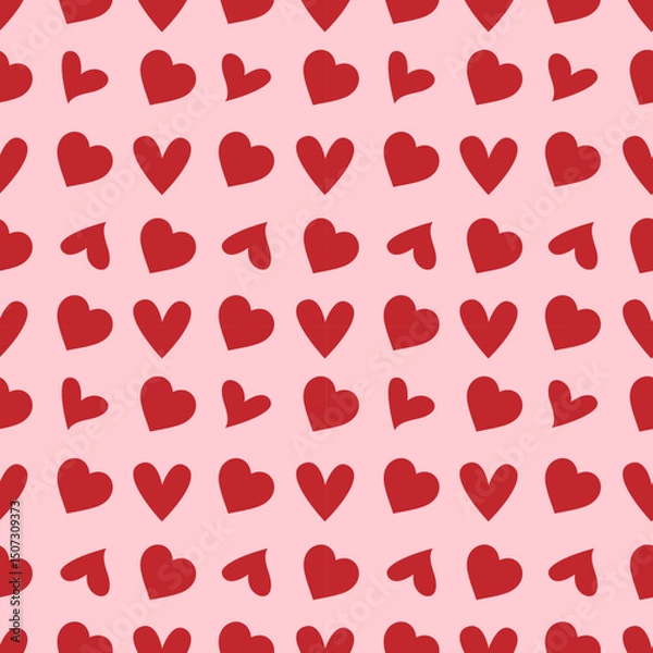 Obraz Seamless pattern with hearts. Vector pattern featuring abstract red heart shapes. Simple cute repeat pattern design with love icons on a pink background.