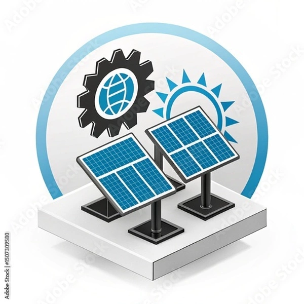 Fototapeta Solar panel installation services highlighted with a 3D icon on a transparent background