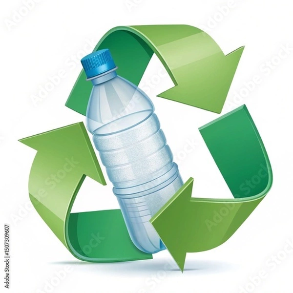 Fototapeta Plastic recycling and upcycling solutions showcased with a 3D icon on a transparent background