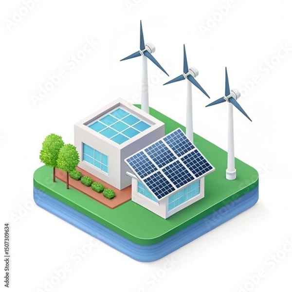 Fototapeta Renewable energy startup highlighted with a 3D icon isolated on a transparent background