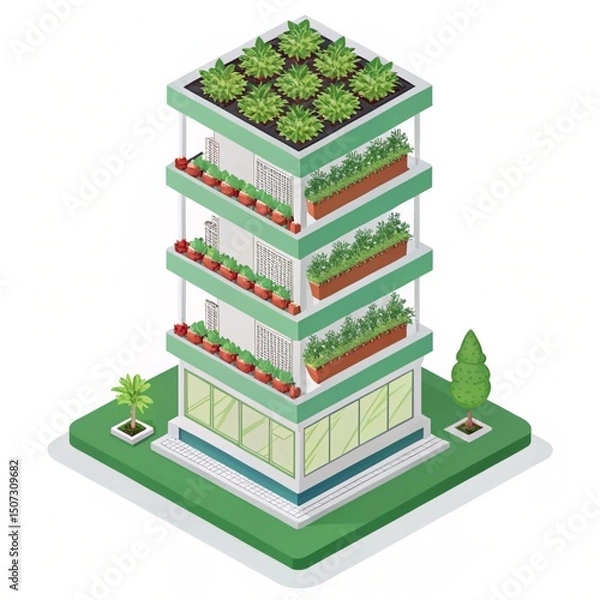 Fototapeta Vertical farming business enhanced with a 3D icon isolated on a transparent background