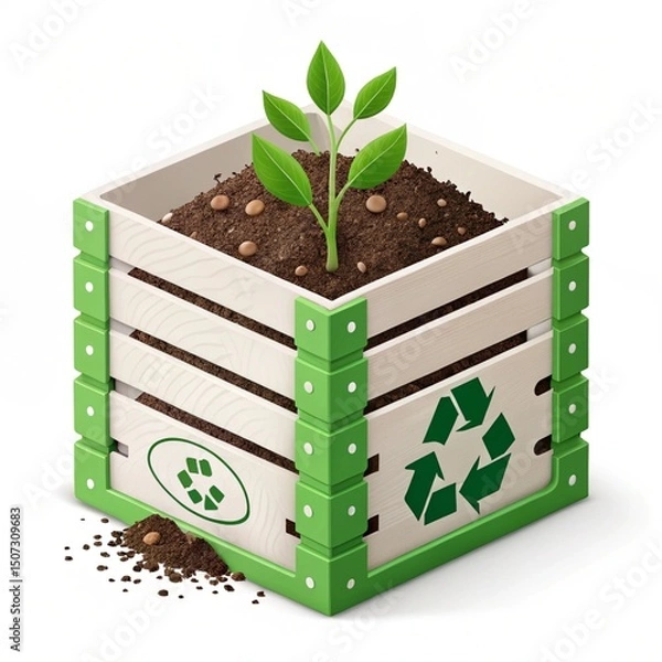 Fototapeta Compost production for agriculture showcased with a 3D icon on a transparent background