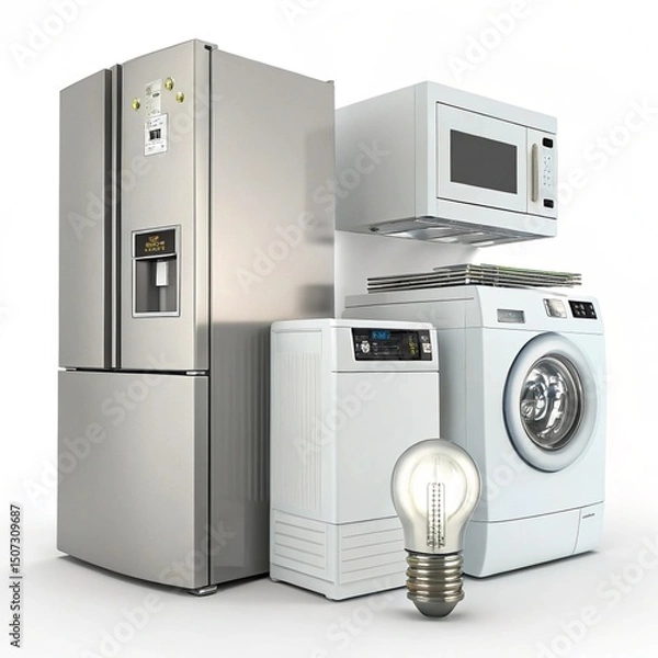 Fototapeta Energy-efficient appliances retail featuring 3D icon isolated on a transparent background