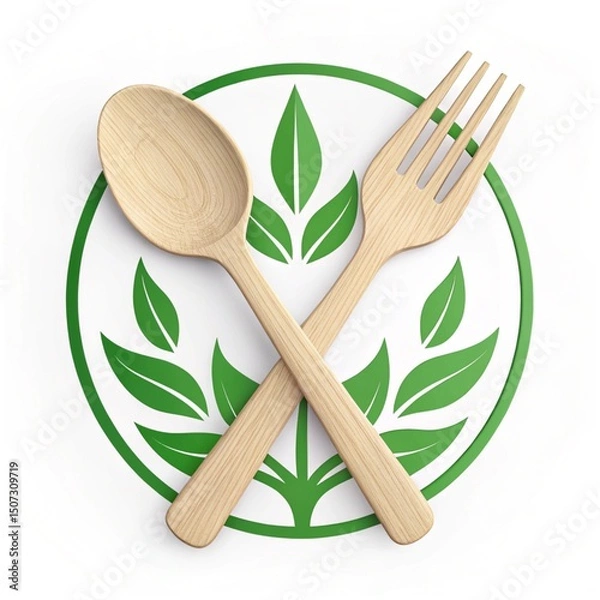 Fototapeta Biodegradable cutlery manufacturing with 3D icon isolated on a transparent background for sustainable dining