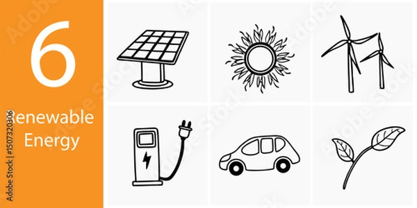 Fototapeta World Environment Day Renewable Energy Icons – 6 Steps to a Cleaner Planet Vector Illustration Set