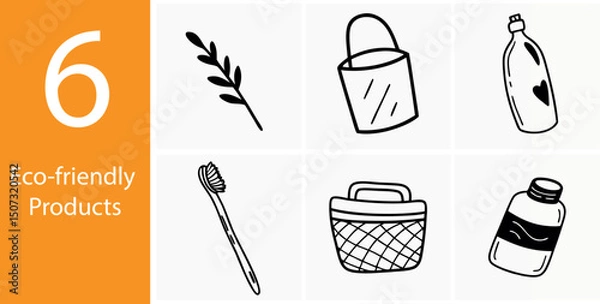 Fototapeta World Environment Day Eco Icons – 6 Steps to a Cleaner Planet | Eco-Friendly Vector Set