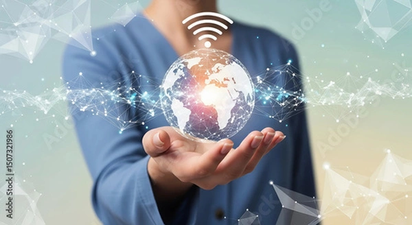 Fototapeta A futuristic cityscape with interconnected devices symbolizing the Internet of Things and advanced technology integration, Generative AI.