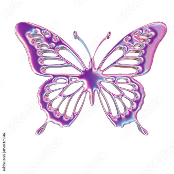 Fototapeta 3d render of chrome shape y2k inspired butterfly