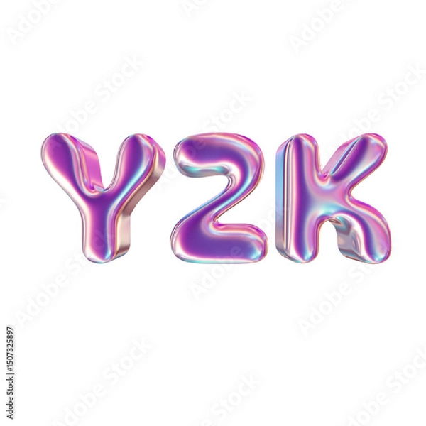 Obraz 3d render of chrome shape y2k inspired type