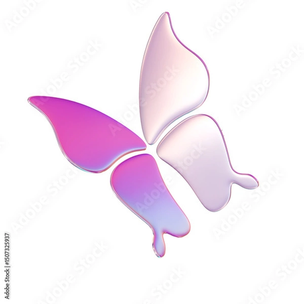 Fototapeta 3d render of chrome shape y2k inspired butterfly 0001