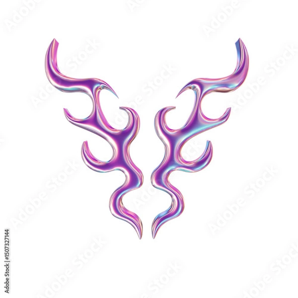 Obraz 3d render of chrome shape y2k inspired flames asset
