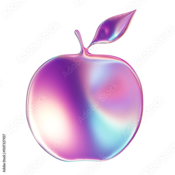Fototapeta 3d render of chrome shape y2k inspired  apple