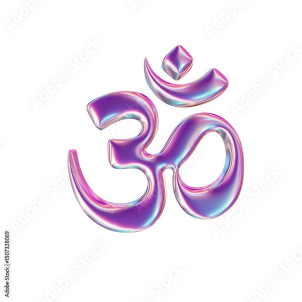 Obraz 3d render of chrome shape y2k inspired Hinduism sign