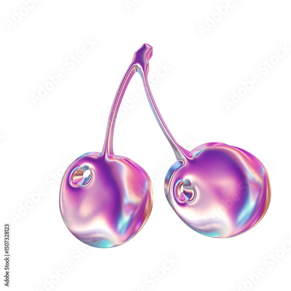 Obraz 3d render of chrome shape y2k inspired cherry