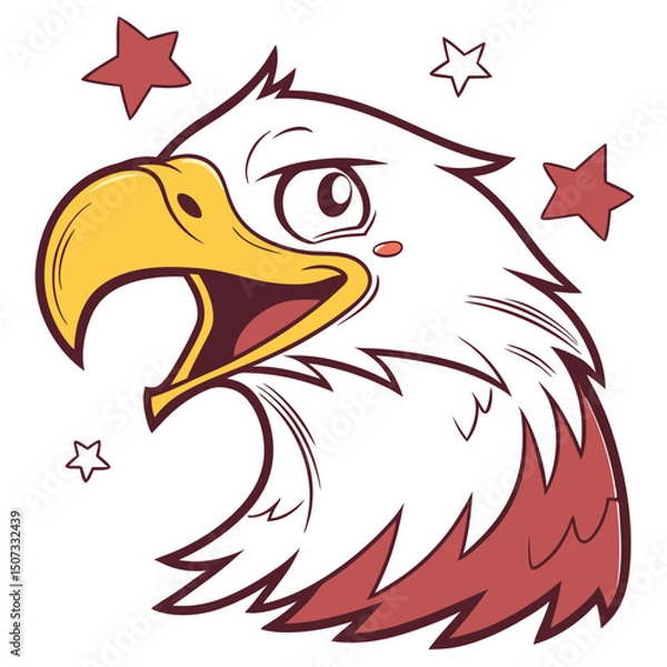 Fototapeta Cartoon Eagle Emoji with Sharp Eyes and Beak
