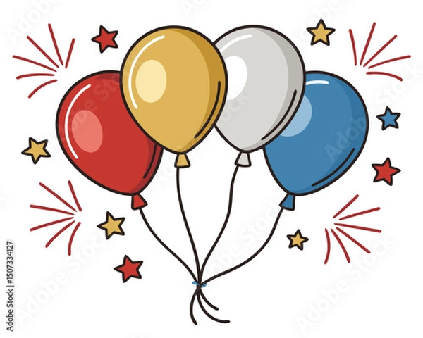 Fototapeta Festive balloons and stars vector graphic for celebrations and holiday designs.