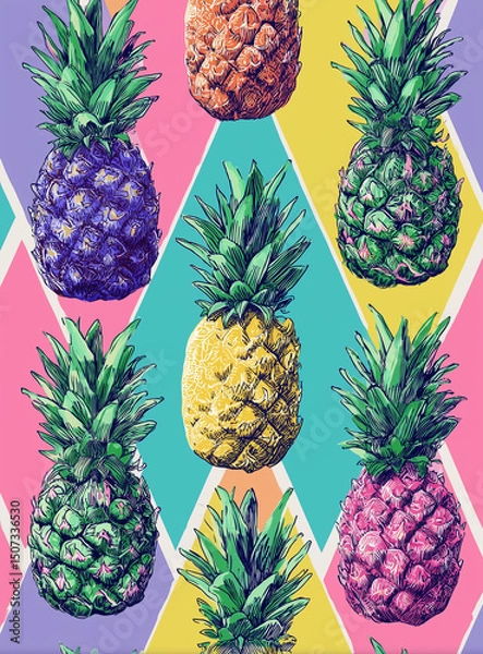 Fototapeta Pineapple pattern, colorful geometric background