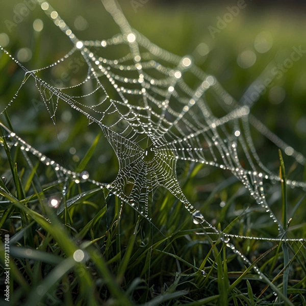 Fototapeta spider web with dew drops