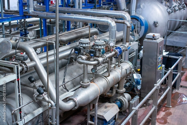 Fototapeta Industrial pipes and tubes system in a factory