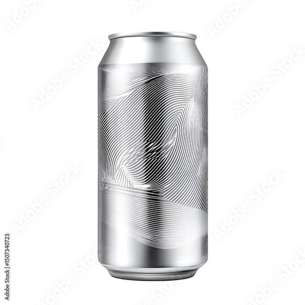 Fototapeta Silver can with abstract line art design isolated on a white background