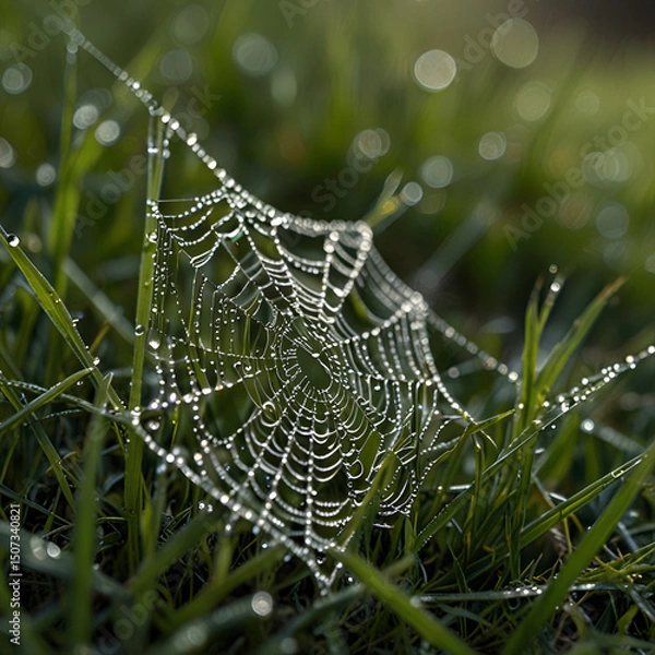 Fototapeta spider web with dew drops